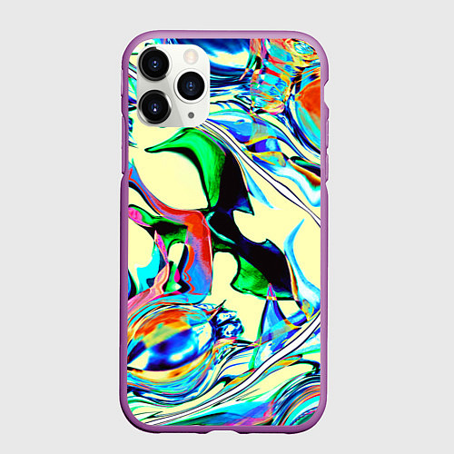 Чехол iPhone 11 Pro матовый Яркие абстрактные разводы / 3D-Фиолетовый – фото 1
