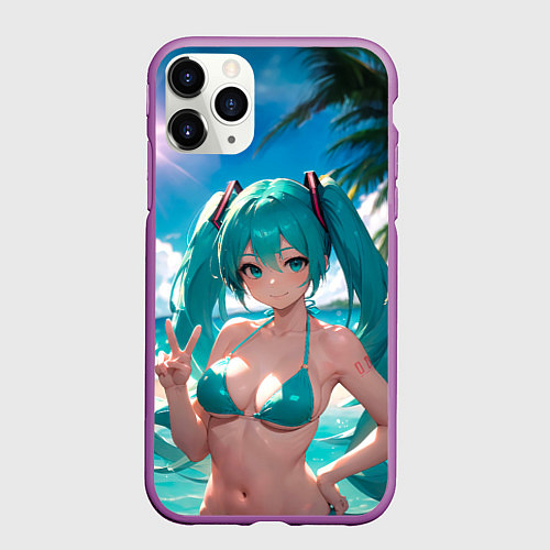 Чехол iPhone 11 Pro матовый Хацуне Мику / 3D-Фиолетовый – фото 1