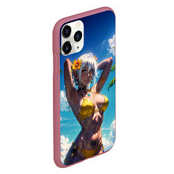 Чехол iPhone 11 Pro матовый Девушка в желтом купальнике, цвет: 3D-малиновый — фото 2