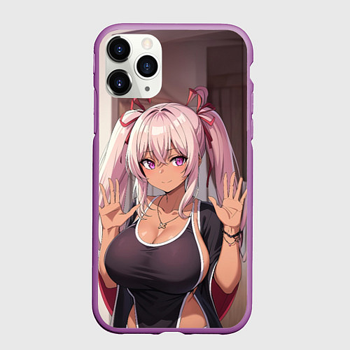 Чехол iPhone 11 Pro матовый Милая аниме блондинка / 3D-Фиолетовый – фото 1