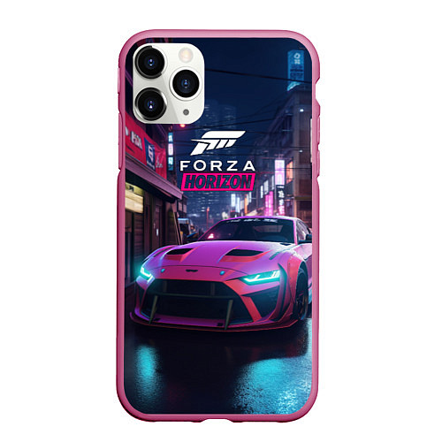 Чехол iPhone 11 Pro матовый Forza night racing / 3D-Малиновый – фото 1