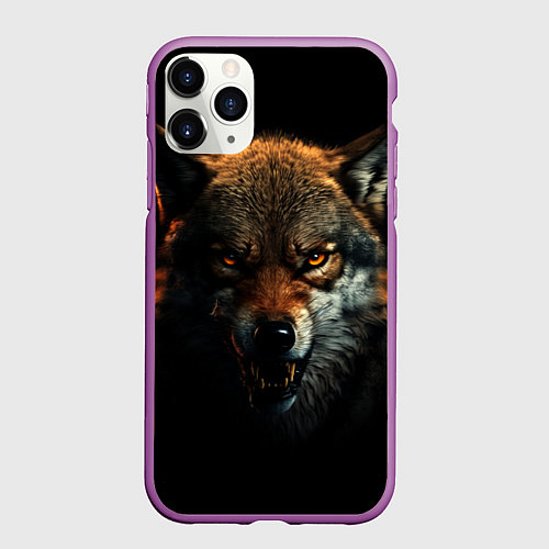 Чехол iPhone 11 Pro матовый Оскал дикого волка / 3D-Фиолетовый – фото 1