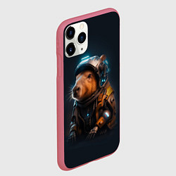 Чехол iPhone 11 Pro матовый Cool capybara - cyberpunk - neural network, цвет: 3D-малиновый — фото 2