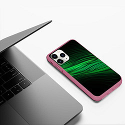 Чехол iPhone 11 Pro матовый Green neon lines, цвет: 3D-малиновый — фото 2