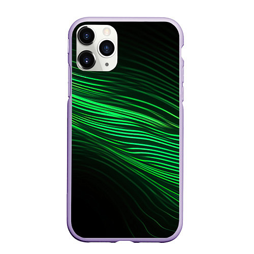 Чехол iPhone 11 Pro матовый Green neon lines / 3D-Светло-сиреневый – фото 1