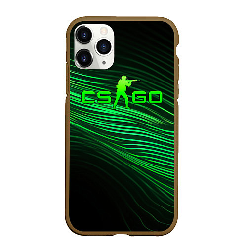 Чехол iPhone 11 Pro матовый CSGO green lines logo / 3D-Коричневый – фото 1