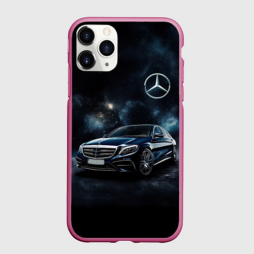 Чехол iPhone 11 Pro матовый Mercedes Benz galaxy / 3D-Малиновый – фото 1
