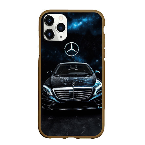 Чехол iPhone 11 Pro матовый Mercedes Benz space background / 3D-Коричневый – фото 1