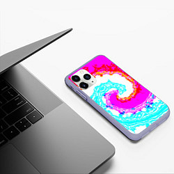 Чехол iPhone 11 Pro матовый Тай-дай бирюзово-розовый, цвет: 3D-светло-сиреневый — фото 2