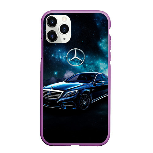 Чехол iPhone 11 Pro матовый Синий мерседес / 3D-Фиолетовый – фото 1