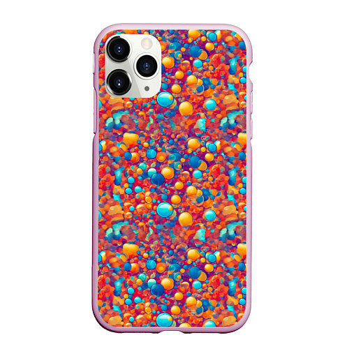 Чехол iPhone 11 Pro матовый Разноцветные пузырики узор / 3D-Розовый – фото 1