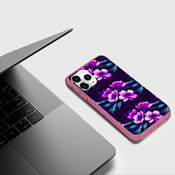 Чехол iPhone 11 Pro матовый Цветы неон узор, цвет: 3D-малиновый — фото 2