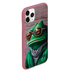 Чехол iPhone 11 Pro матовый Уставшная лягушка Пепе, цвет: 3D-малиновый — фото 2