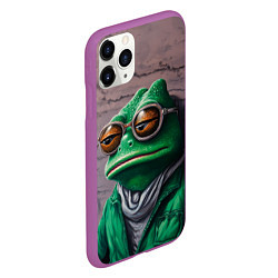 Чехол iPhone 11 Pro матовый Уставшная лягушка Пепе, цвет: 3D-фиолетовый — фото 2