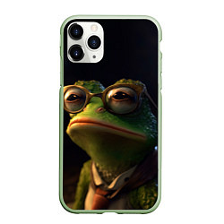 Чехол iPhone 11 Pro матовый Лягушка Пепе в очках, цвет: 3D-салатовый