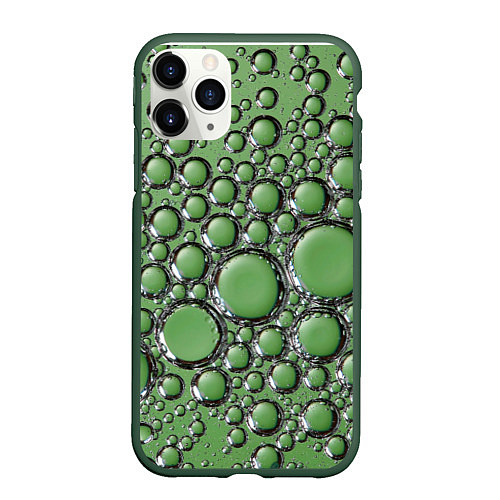 Чехол iPhone 11 Pro матовый Пузыри в зелёной жидкости / 3D-Темно-зеленый – фото 1