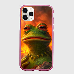 Чехол iPhone 11 Pro матовый Пепе в огне, цвет: 3D-малиновый