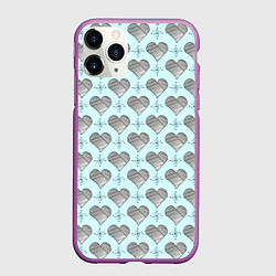 Чехол iPhone 11 Pro матовый Сердечко черно - белое и снежинка, цвет: 3D-фиолетовый