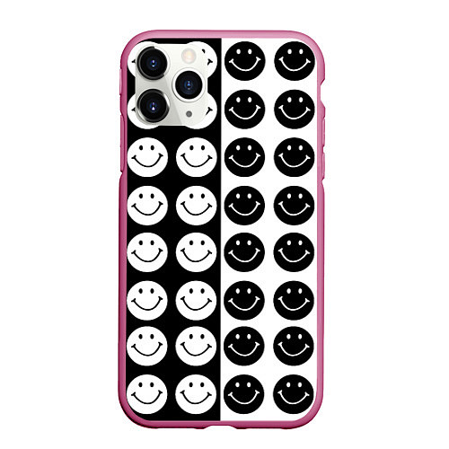 Чехол iPhone 11 Pro матовый Smiley black and white / 3D-Малиновый – фото 1