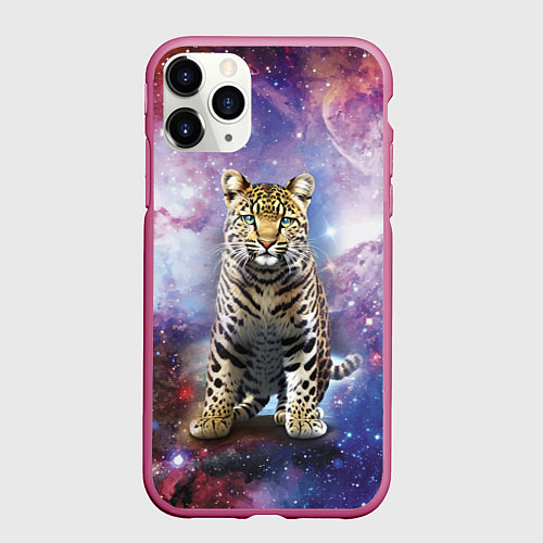 Чехол iPhone 11 Pro матовый Space leopard / 3D-Малиновый – фото 1