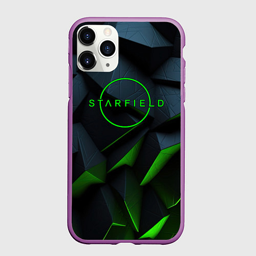 Чехол iPhone 11 Pro матовый Starfield black green logo / 3D-Фиолетовый – фото 1