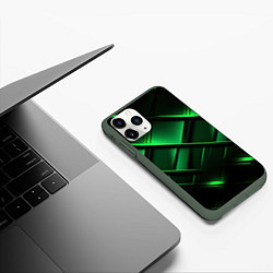 Чехол iPhone 11 Pro матовый Зеленые неоновые плиты, цвет: 3D-темно-зеленый — фото 2