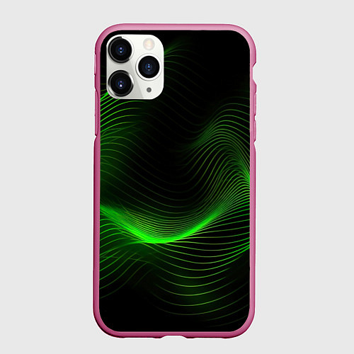 Чехол iPhone 11 Pro матовый Зеленая абстракция на черном фоне / 3D-Малиновый – фото 1