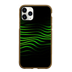 Чехол iPhone 11 Pro матовый Зеленые абстрактные волны, цвет: 3D-коричневый