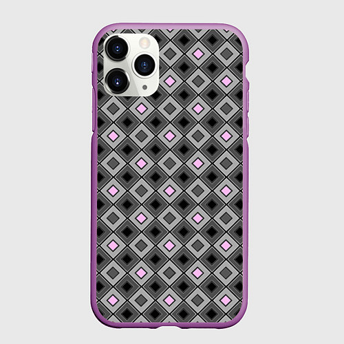 Чехол iPhone 11 Pro матовый Серо - розовый геометрический узор / 3D-Фиолетовый – фото 1