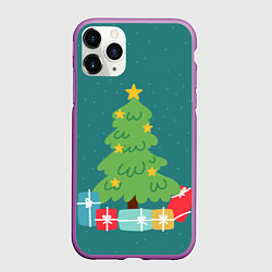 Чехол iPhone 11 Pro матовый Новогодняя ёлочка - зеленый, цвет: 3D-фиолетовый