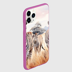 Чехол iPhone 11 Pro матовый Зебры акварель, цвет: 3D-фиолетовый — фото 2