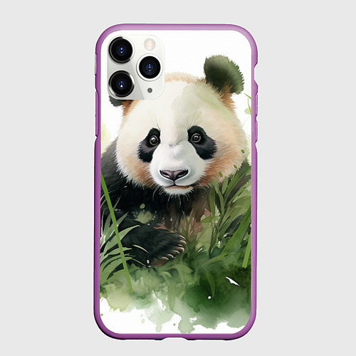 Чехол iPhone 11 Pro матовый Панда акварель / 3D-Фиолетовый – фото 1