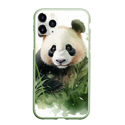 Чехол iPhone 11 Pro матовый Панда акварель, цвет: 3D-салатовый