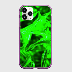 Чехол iPhone 11 Pro матовый Зелёная кислотная неоновая коалесценция, цвет: 3D-фиолетовый