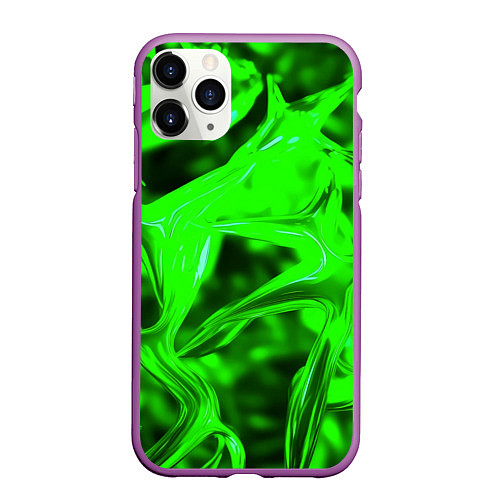 Чехол iPhone 11 Pro матовый Зелёная кислотная неоновая коалесценция / 3D-Фиолетовый – фото 1