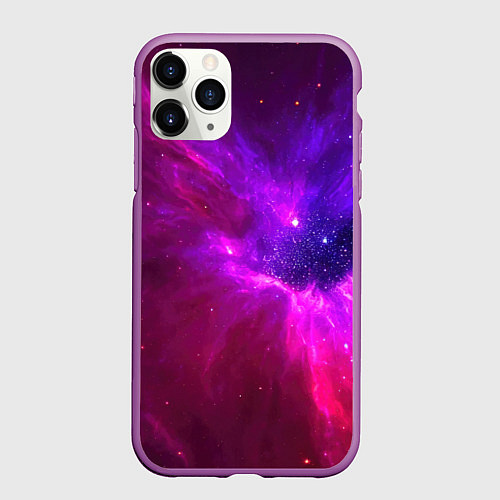 Чехол iPhone 11 Pro матовый Бескрайнее космическое пространство - галактика / 3D-Фиолетовый – фото 1
