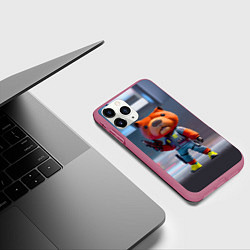 Чехол iPhone 11 Pro матовый Крутой капибара с пистолетом - киберпанк - нейросе, цвет: 3D-малиновый — фото 2