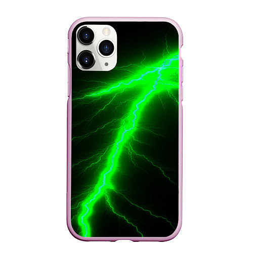 Чехол iPhone 11 Pro матовый Зеленый разряд молнии / 3D-Розовый – фото 1