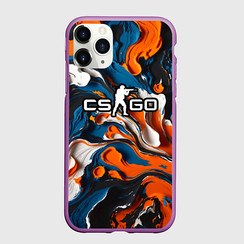 Чехол iPhone 11 Pro матовый Мазки краски - CS GO / 3D-Фиолетовый – фото 1
