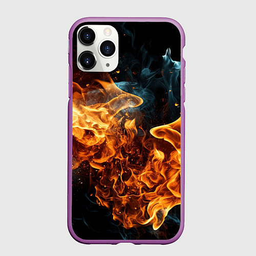 Чехол iPhone 11 Pro матовый Пламя огня фон / 3D-Фиолетовый – фото 1