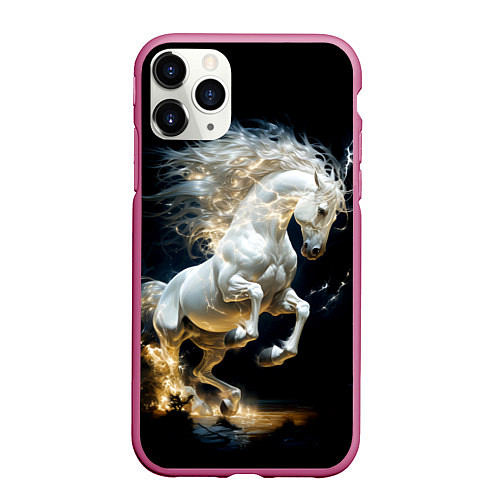 Чехол iPhone 11 Pro матовый Конь Белая молния / 3D-Малиновый – фото 1