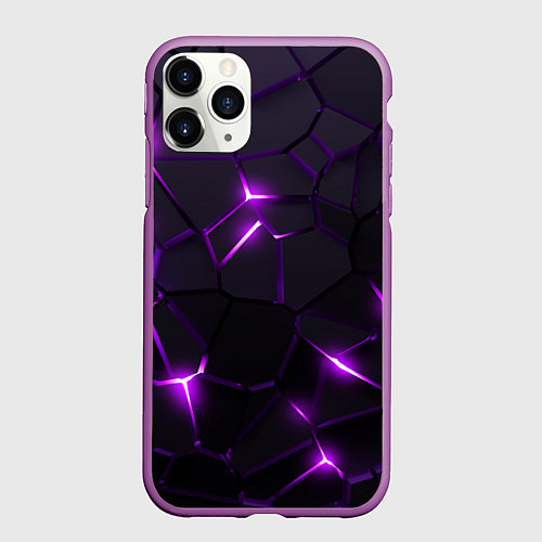 Чехол iPhone 11 Pro матовый Неоновые плиты с фиолетовым свечением / 3D-Фиолетовый – фото 1