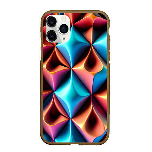 Чехол iPhone 11 Pro матовый Разноцветные объёмные ромбы узор / 3D-Коричневый – фото 1