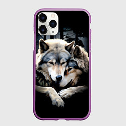 Чехол iPhone 11 Pro матовый Волки - молодая семья, цвет: 3D-фиолетовый
