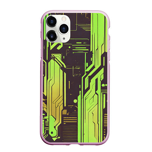 Чехол iPhone 11 Pro матовый Кибер схемы кислотно-зелёные / 3D-Розовый – фото 1
