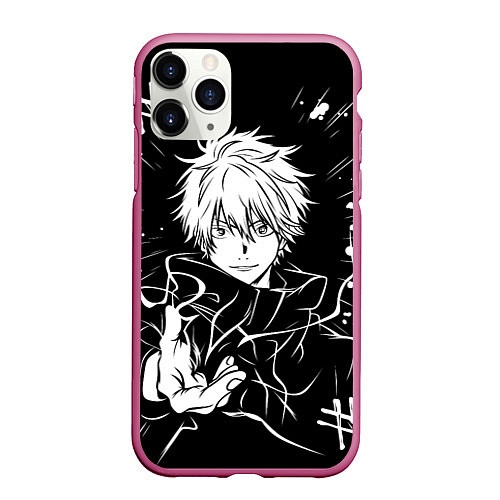 Чехол iPhone 11 Pro матовый Сатору Годжо - черно-белый / 3D-Малиновый – фото 1