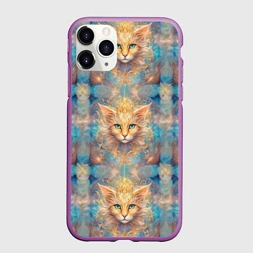 Чехол iPhone 11 Pro матовый Мордашка котика узор / 3D-Фиолетовый – фото 1