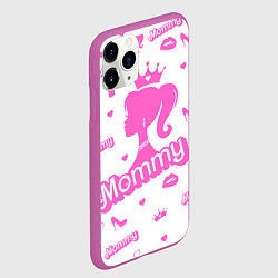 Чехол iPhone 11 Pro матовый Мамочка - силуэт барби: паттерн розовый на белом ф, цвет: 3D-фиолетовый — фото 2