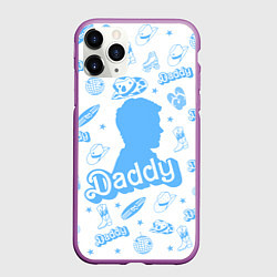 Чехол iPhone 11 Pro матовый Папочка - силуэт Кена: паттерн синий, цвет: 3D-фиолетовый