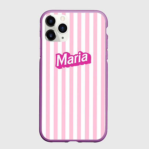 Чехол iPhone 11 Pro матовый Имя Мария в стиле Барби: розовая полоска / 3D-Фиолетовый – фото 1